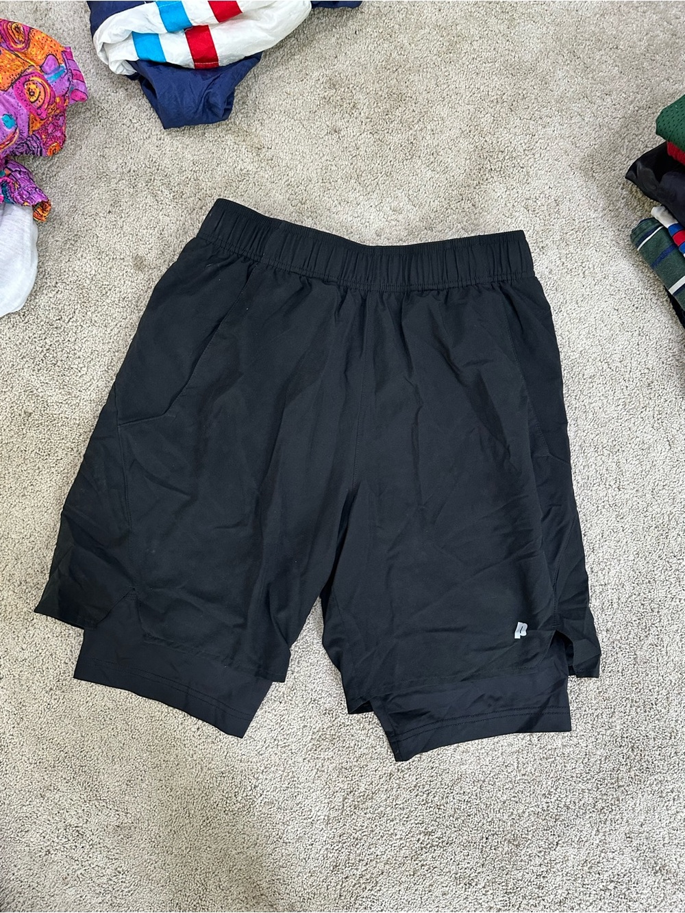 Men's Black Active Double-Layer Shorts
